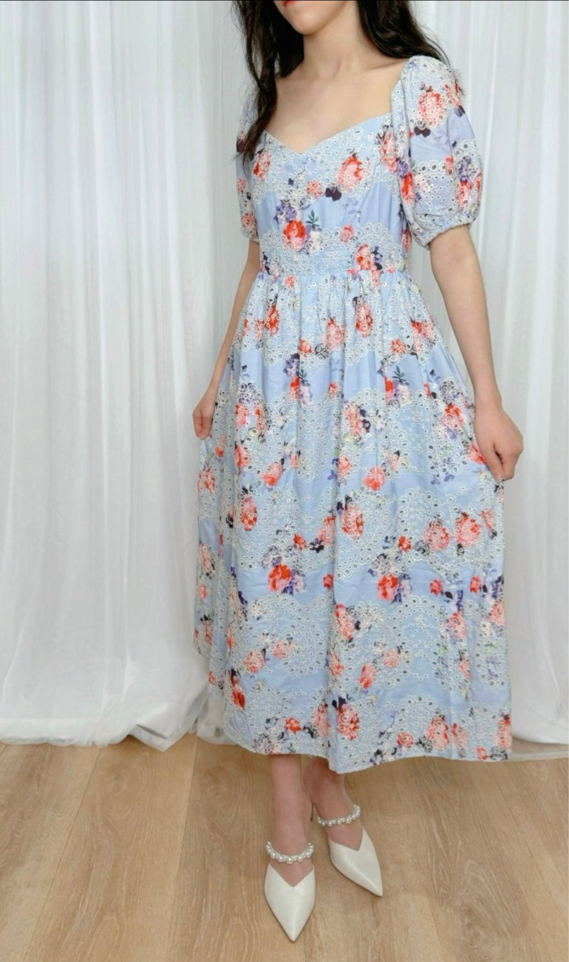 Josie | Eyelet floral midi dress